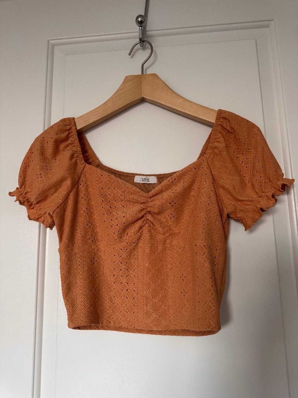 Orange Puff Sleeve Ruched Crop Top – NWOT
